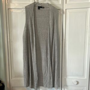 Eileen Fisher 100% Linen Gray Ribbed Knit Cardigan Sweater Vest - Size M